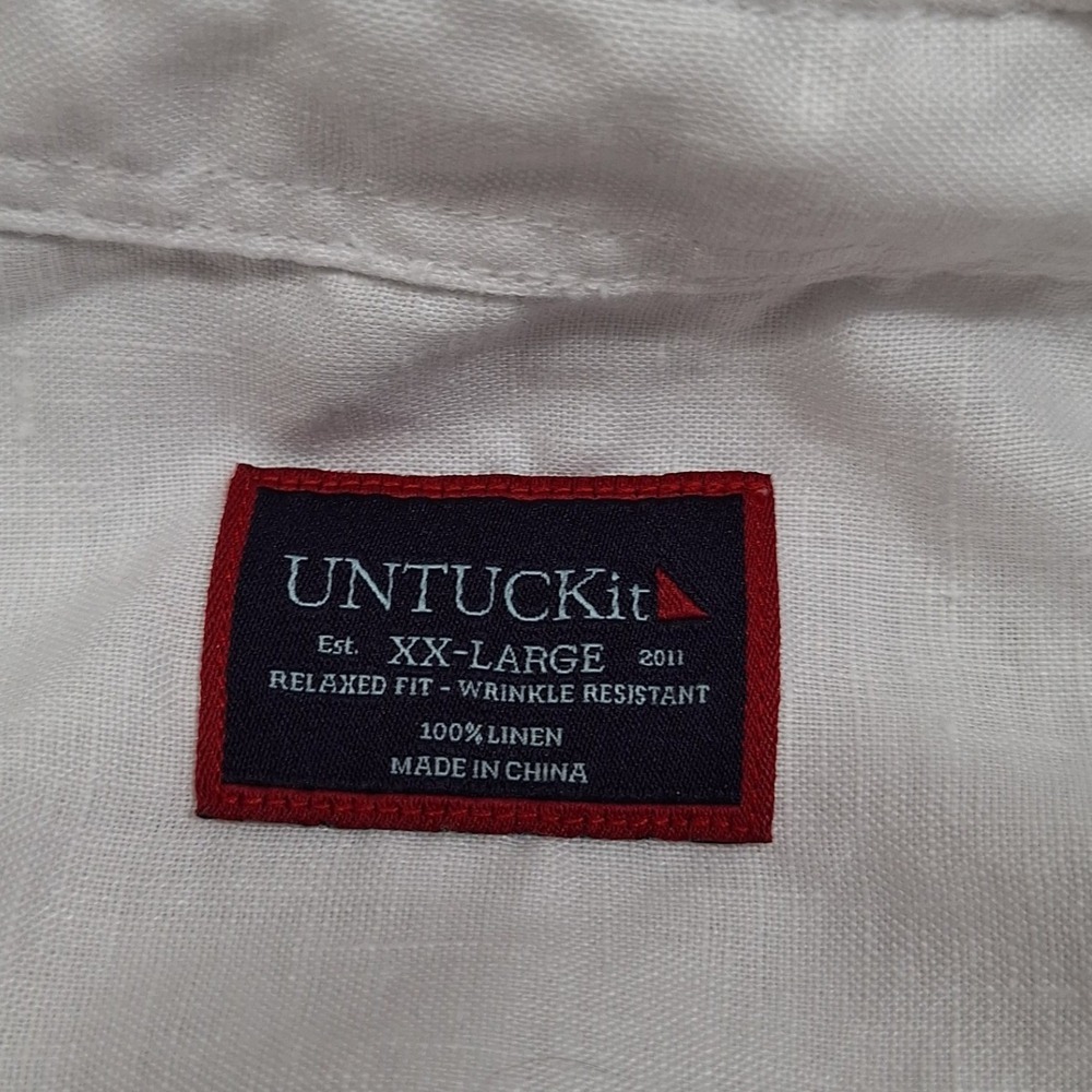 UNTUCKit Cameron WR Shirt Mens XX-Large White 100% Linen Short Sleeve 40878 Camp - Picture 2 of 8